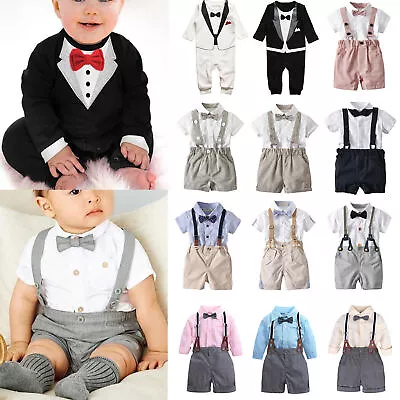 Toddler Baby Kids Boys Formal Bow Suit Wedding Party Tuxedo Jumpsuit Clothes `` • £11.07
