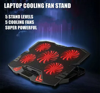 $39.95 • Buy K5 Laptop Gaming Cooler Pad Stand 5 Extra Big Powerful Fans LED Lights 12 -17 