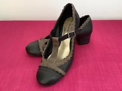 Dune Mary Jane T Bar Block Heel Leather Shoes Size 4 37 • £9.99