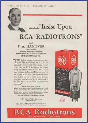 $14.95 • Buy Vintage 1930 RCA RADIOTRON UY-224 Vacuum Tube Radio E. A. Hanover 30's Print Ad