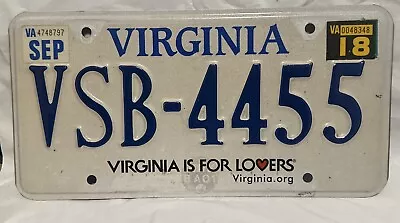 VIRGINIA Is For Lovers License Plate VSB-4455 • $10