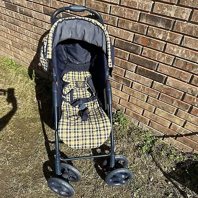 Vintage Graco Ivy League Stroller Princeton Plaid Pram Blue Yellow Collapsible • $199