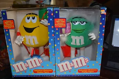 2 Vintage New In Box M&m Animated Christmas Display Figure Yellow Green • $39.99