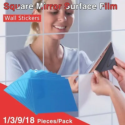 1-9pc 15x15cm Self Adhesive Mirror Reflective Tile Wall Stickers Film Wall Paper • $7.19