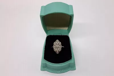 Vintage Ladies Ring Diamond Art Deco Filigree Estate 14K White Gold. Box • $349.99