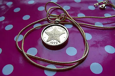 Copper Bahamas Starfish Mint Proof Coin Pendant On A 24  Gold Filled Snake Chain • $82.47