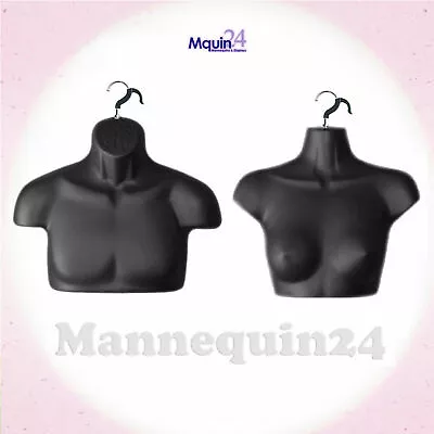 $46.25 • Buy 1 Set Male & Female Chest Torso Mannequin Forms - Black 