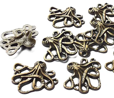 10 X 24mm Bronze Octopus Sea Creature Charms Embellishments Nautical Steampunk • £2.79