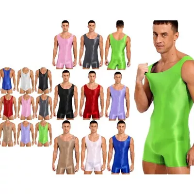 Men's Glossy Shiny Jumpsuit Slim Fit Stretchy Leotard Bathing Bodysuit Swimwear • £17.99