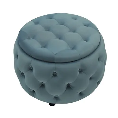 $153.51 • Buy Partner Furniture 28  Round Velvet Tufted Storage Ottoman In Light Blue