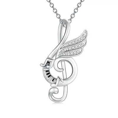 Sterling Silver Music Note With Dream Wing Piano Treble Clefs Necklace • $92.99