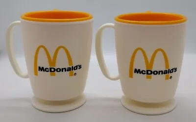 Vintage McDonald's Plastic Cup Mug Tumbler Lot White Yellow Lid Handle Footed • $24