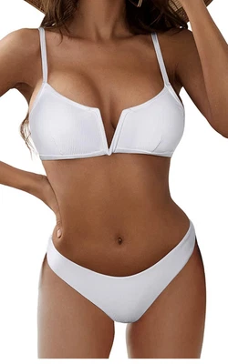$3 • Buy ZAFUL FOREVER YOUNG 2 Piece Size Medium Swimsuit Bikini Swimwear Ribbed NEW