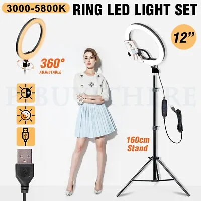 $37.98 • Buy 12  LED Ring Light Dimmable Lighting Phone Selfie Tripod Stand Makeup Live Lamp