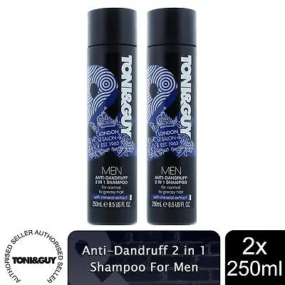 2 Pack Of 250ml Toni&Guy For Men Anti-Dandruff Shampoo For Greasy Hair • £9.99