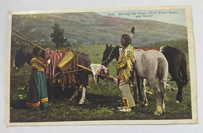 Vintage Postcard ~ Native American Blackfeet Indian Chief Three Bears & Squaw • $9.95