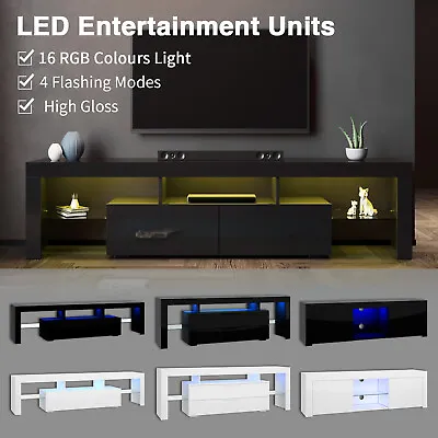 $168.99 • Buy TV Cabinet RGB LED Entertainment Unit Wood Furniture B&W 130/150/160/180/200cm