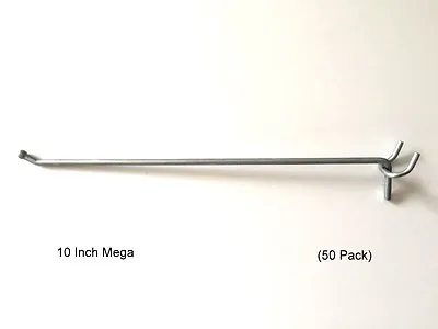 (50 PACK) USA Made 10 Inch Metal Mega Peg Hooks For 1/8 & 1/4 Pegboard Slatwall • $35.70