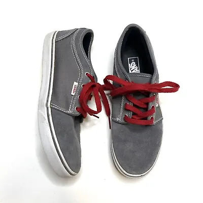 VANS Chukka Low Top Timeless Skate Shoes SK8 Gray Suede Red Laces Youth Size 6 • £13.46