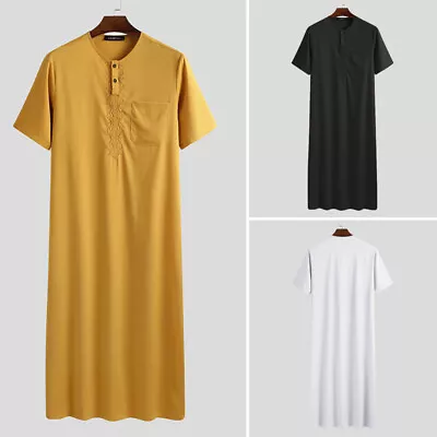 US STOCK Men's Arabic Islamic Dubai Kaftan Dishdasha Jubba Saudi Long Robe Thobe • $22.28