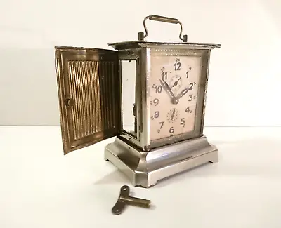 1920s Antique Carriage Alarm Clock With Glass Sides JUNGHANS Germany - Working! • $282.01