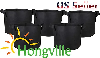 HONGVILLE 5-Pack Black Grow Bags Aeration Fabric Pots W/Handles Root Container • $9.95