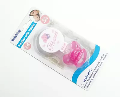 1 Pack 1 Pacifier 1 Holder Baby King Pink Silicone Binky 0+ Months Bpa Free • $7.49