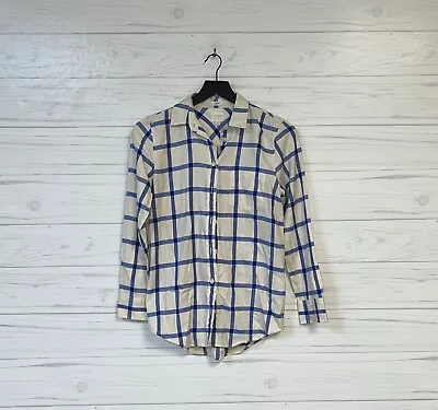 J Crew Plaid Shirt Womens Size Extra Small Button Up Long Sleeve Boy Fit White • $7.95