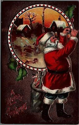 C1915 Victorian Santa Merry Christmas Heavy Embossed Postcard 14-67 • £33.69