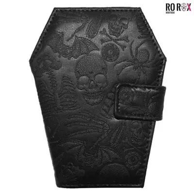 Kreepsville 666 Skull Coffin Wallet Embossed Goth Faux Leather Spider Bat Spooky • £24