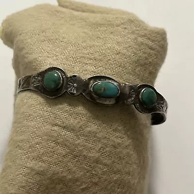 Vintage Fred Harvey Era Navajo Sterling Silver Turquoise Child Cuff Bracelet-(#9 • $35