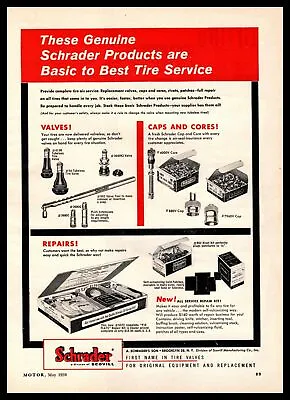 1959 Schrader Tire Valves Caps & Cores For Tubeless Tire Repair Vintage Print Ad • $9.95