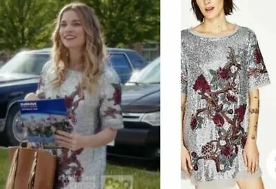 $118.15 • Buy Zara Silver Sequin Floral Embroidered Dress ASO Alexis Rose Schitt's Creek Sz L