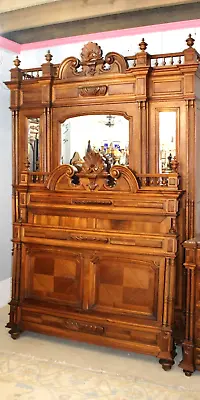 French Antique Carved Walnut Henry II Queen Size Bed & Armoire • $8500