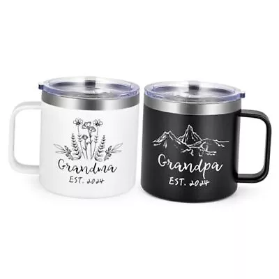 Gifts For Grandparents 14 Oz Grandma And Grandpa Insulated Mugs Black/White • $41.46