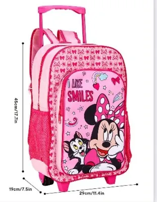 Kids Minnie Mouse Trolley Backpack Wheel Suitcase Travel Hand Luggage Bag UK • £18.99