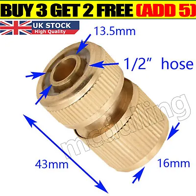 1/2  Garden Brass Hose Connector Watering Water Pipe Tap Adaptor Fitting Tool Mc • £2.99