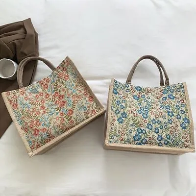 Women Flower Pattern Casual Handbag Mummy Bag Lunch Pouch Flax Tote Bag • $16.16