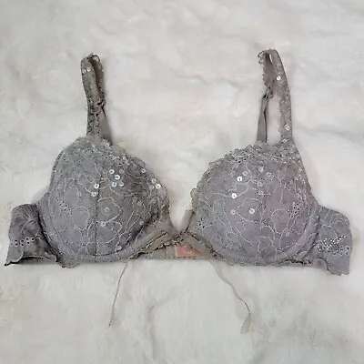 Victorias Secret Angels Gray Sequin Bra 34A Underwire Adjustable Straps Y2K 2004 • $12.99