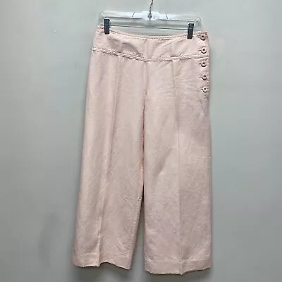 Cartonnier Anthropologie Pink Side Buttons Wide Leg Ankle Cropped Linen Pants 4 • $21.71