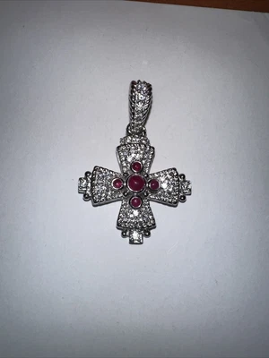 $135 • Buy Judith Ripka Sterling Silver Ruby Cross Pendant Enhancer