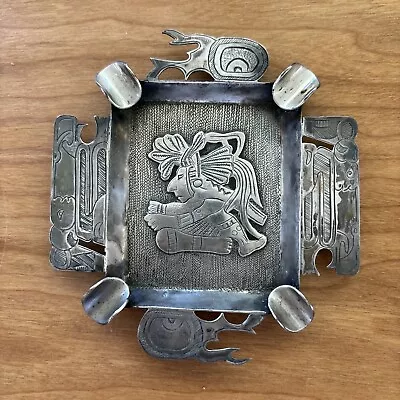 Vintage Mexican Mayan Priest Silver Ashtray 4” • $75