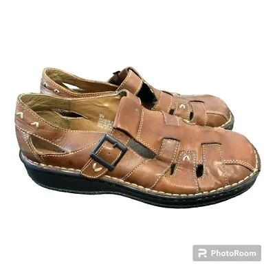 Vintage Eurostep Shoes Womens 9 Cut Out Mary Jane Brown Leather Buckle Leather • $34