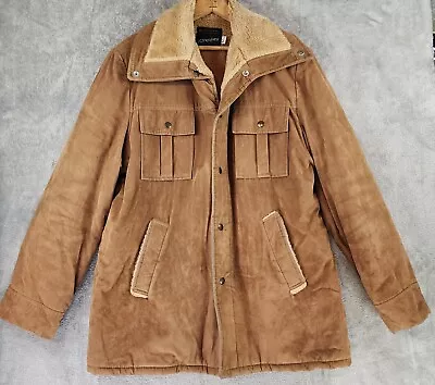 JC Penny Jacket Mens 42 Long Brown Leather Sherpa Liner Distressed Western Coat • $89.99