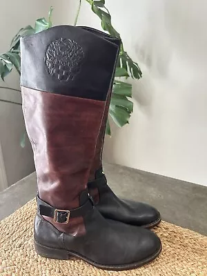 Vince Camuto Two Tone Black Brown Leather Riding Boots 9.5 Flavian • $32