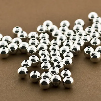 25pc.925 Sterling Silver 6mm Round Beads.Seamless Polished Spacers Medium Ba • $21.95