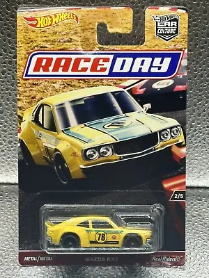 Mattel Hot Wheels Cars Culture Race Day #2/5 Mazda RX3 Yellow Real Riders • $8.99