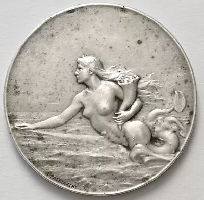 $15 • Buy France Mermaid Compagnie Transatlantique Silvered Medal, Patriarche 41mm 28g
