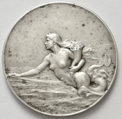 $15 • Buy France Mermaid Compagnie Transatlantique Silvered Medal, Patriarche 41mm 28g