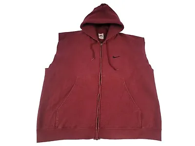 VTG Nike Maroon Red Cut Off Full Zip Boxing Training Hoodie Sleeveless Size L • $63.75